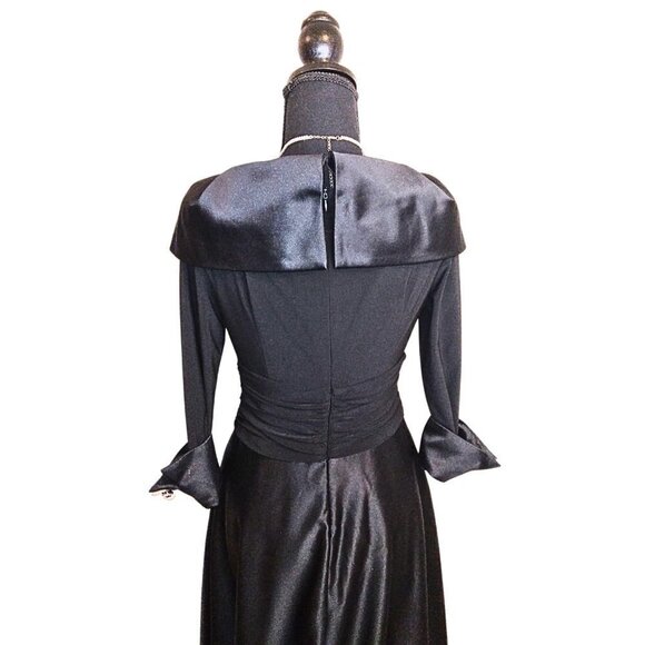 BLACK FORMAL EVENING GOWN & LONG FLOOR LENGTH PARTY DRESS W/ 3/4 SLEEVE - Picture 4 of 8